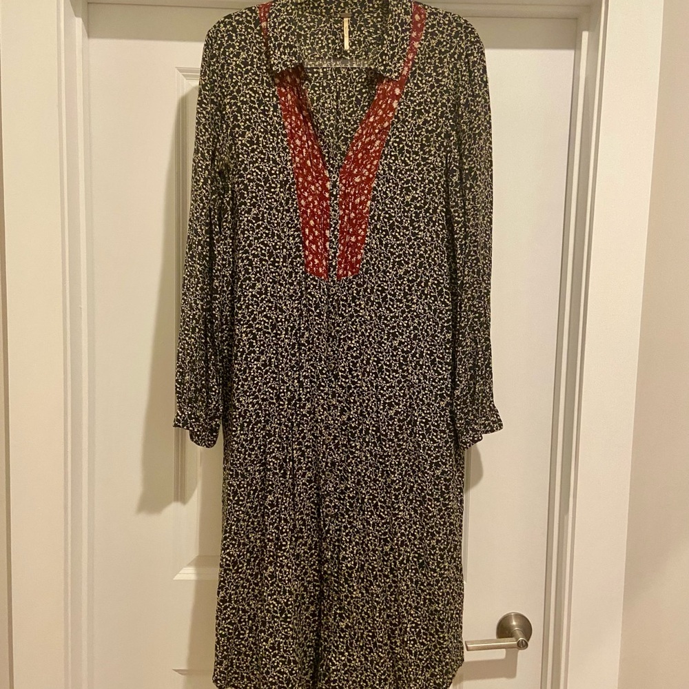 Free People Black and Red Long Sleeve Dress